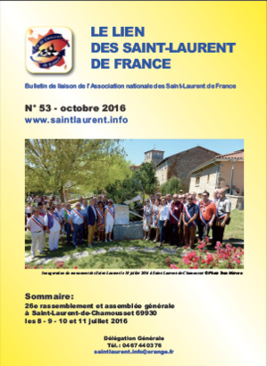 Lien N°53 - bulletin de liaison des Saint-Laurent de France - octobre 2016 Lien N°53 - bulletin de liaison des Saint-Laurent de France - octobre 2016