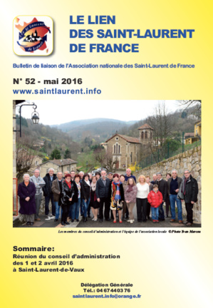 Lien N°52 - bulletin de liaison des Saint-Laurent de France - mai 2016