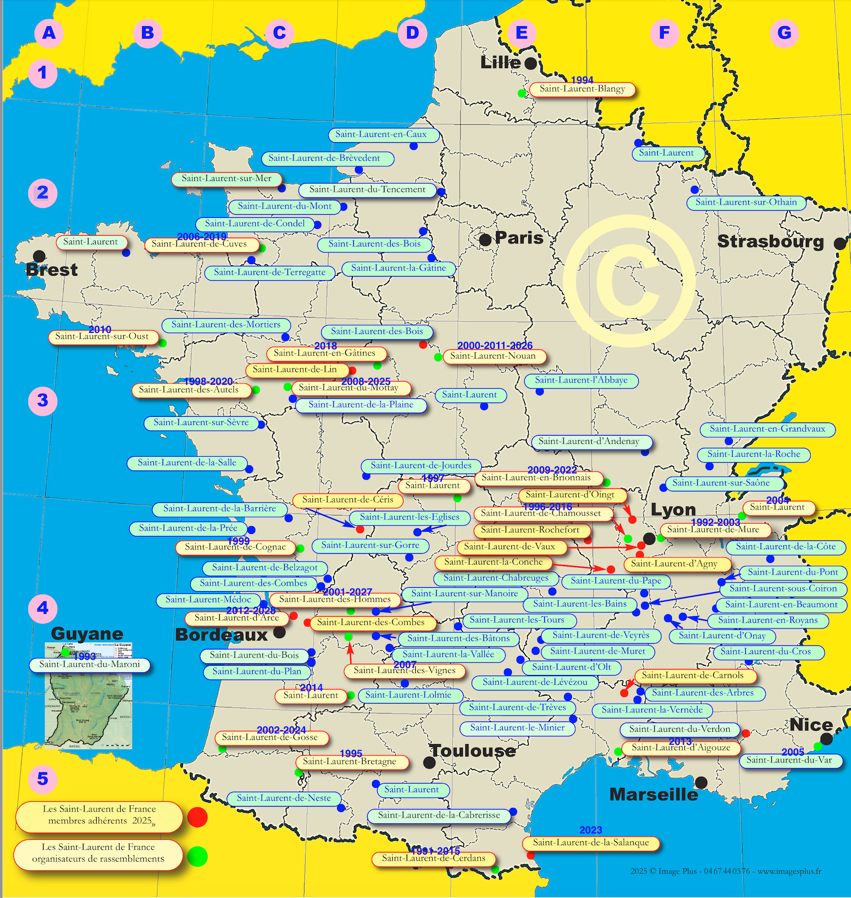 Carte des Saint-Laurent de France 2025